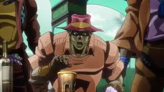 joseph joestar tries to put a coin in a glass of beer