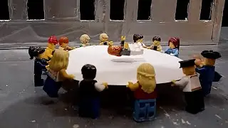 Lego figures held out a life net to catch Lego figures falling from the roof