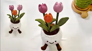 Hướng Dẫn Móc Chậu Hoa Tulips Để Bàn Cực Xinh P2/2🌷 Crochet Tulips -Crochet Flowers Bảo Chi Handmade