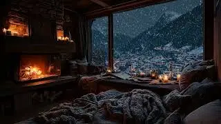(No Ads) Cold Winter Air and Soft Fireplace Sounds | Calm Night Ambience