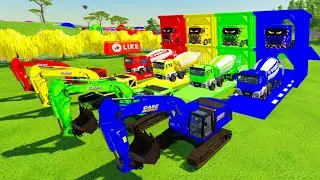 Garage With Color - ALL COLORFUL EXCAVATOR, MAN CONCRETE MIXER TRUCK TRANSPORTING WITH TRAILER TRUCK