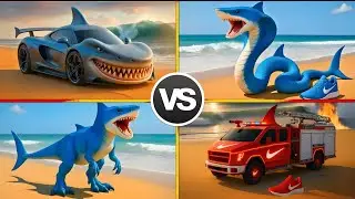 MEGA SHARK 👍🎉 BRAINROT COBRA SNAKE 🆚SHARK MONSTER CAR 🆚BRAINROT DINOSAUR 🆚SHARK FIRE TRUCK