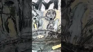 &ldquo;Thanksgiving&rdquo;, 2025, Charcoal, pastel, foil, paper and oil paint on paper, 18x24 inches.