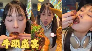 【吴半饱】牛頭盛宴 吃兩頭終身免單 路人紛紛驚歎 居然…#牛頭 #大口吃肉 #媽呀太香了