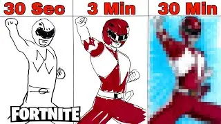 Drawing Red Ranger  [FORTNITE] but in 30 Sec, 3 Min and 30 Min | Power Rangers Dino Charge - Cunsart