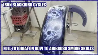 Full tutorial on how to airbrush smoke skulls and custom paint on Harley Davidson Sheet metal