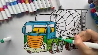 Tranh tô màu xe trộn bê tông công trình/ How to Color Concrete Mixer Truck Coloring pages for kids