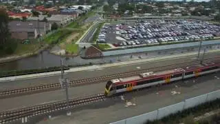 First train leaving Kippa-Ring station on Redcliffe Peninsula line open day