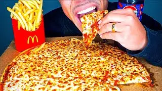 ASMR DOMINO&rsquo;S THIN CRUST EXTRA CHEESE PIZZA MCDONALD&rsquo;S FRENCH FRIES EATING MOUTH SOUNDS NO TALKING