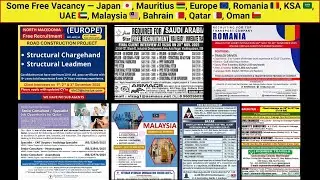 Some Free Vacancy Japan 🇯🇵, Mauritius 🇲🇺 Europe 🇪🇺, Romania 🇷🇴, KSA 🇸🇦, UAE 🇦🇪, Malay 🇲🇾, Bahrain 🇧🇭