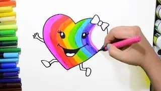 Draw and Color Rainbow Heart Coloring Page and Learn to Color