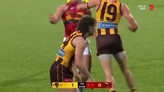 Josh Worrell chases down a naughty toddler in Tassie