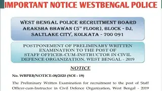 Exam pospond notice for wbpolice || staff officer cum Instructor in civil defence organization ||