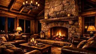 1 Hour Cozy Cabin Fireplace 🔥 | Crackling Fire Sounds | Rustic Lodge Ambience