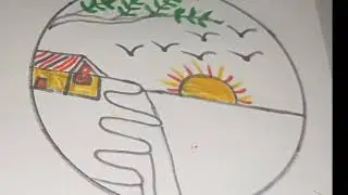 Peaceful village scenery drawing over Th.....