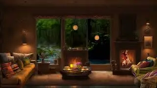 COZY CAIN FIREPLACE AMBIENCE | RELAXING BACKGROUND AND SOUND