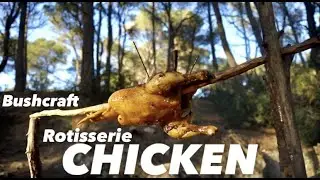 Bushcraft ROTISSERIE CHICKEN, cooked SOLO  // ASMR Cooking, NO TALK!!
