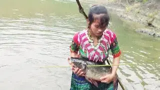 Primitive skills catch big fish and Cooking fish - Eating delicious