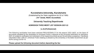 Kurukshetra University LLB 3rd Merit List 2021