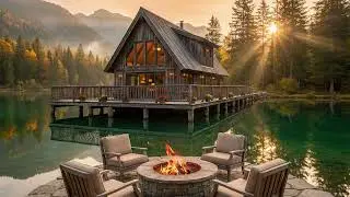 Cozy Firepit by the Lake A-Frame Cabin Nature Ambience for Deep Relaxation