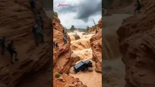Terrifying Flash Flood Caught on Camera! Raging Waters Sweep Through Desert Canyon