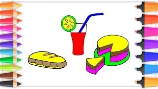 Learn Colors by Coloring cake, juice and hot dog  Drawing Pages for kids | Simple Coloring Pages