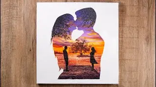 Acrylic Painting | kiss - Couples Silhouette Landscape Easy Art Tutorial For Beginners