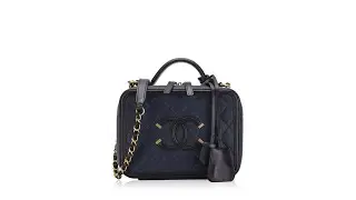 Chanel Caviar Medium CC Filigree Vanity Case Navy Black