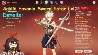 Aquila Favonia Sword 5star Lvl. 20/20 Details Genshin Impact MMORPG 2020 l Adventurers