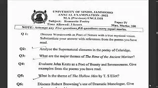 MA English paper 4 (Romantic Poetry) || MA Previous past paper 2022 || Sindh University