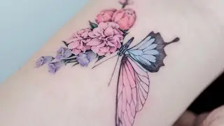 Floral butterfly tattoo / color tattoo / mini tattoo / fineline tattoo #shorts