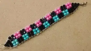 Beautiful blue and pink bracelet idea 💡#easy pink,blue and black beats bracelet 