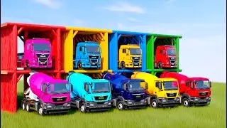 GARAGE WITH COLORS - TRANSPORTING POLICE CARS , LOADER , FIRE DEPARTMENT , MIXER | FS22