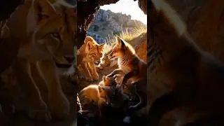 Fox Mom Saves Baby!😀 Lion Attack in Cave 😱🦊🦁@dilushikadilhani50aththana51 #wildlife #animals