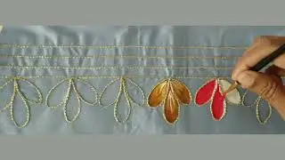 Embroidery+painting sleeves border design for beginners | fabric painting work | 