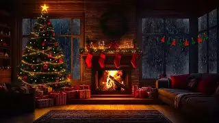Warm Fireplace Ambience -  Warm Fireplace Glow and Gentle Snowfall Sounds