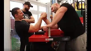 Armwrestling training -Mindaugas Dulskas with Adrian Popescu and Daniel Constantin
