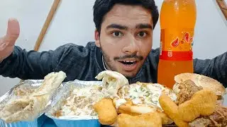 Eating Pizza, burger ,Shawarma      Paratha roll, pasta, creme fries and     low quality legpiece 😞