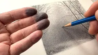 Disegnare la nebbia a matita. Sentiero nel bosco sfumato, passo dopo passo