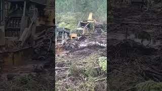 The CAT 555D pull the Tigercat 635H XTrême logging