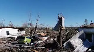 Drone flight shows tornado damage across Dawson Springs, Ky.