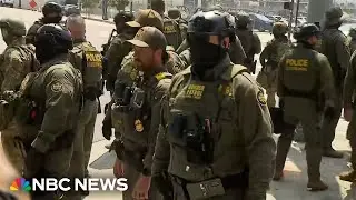 Border patrol agents conduct operations outside Newsom event