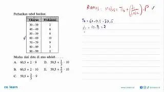 Look at the following table. Size Frequency 30 - 39 2 6 40 - 49 8 50 - 59 60 - 69 10 70 - 79 9 80...