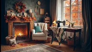 COZY Autumn Sewing Room with Crackling Fireplace | Fall Ambience | Relaxing Fire Ambience Sounds