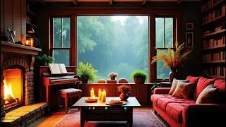 Soothing Jazz & Rain Sounds in a Hidden Forest Cabin 🌧️ Perfect Ambience for Study & Relax