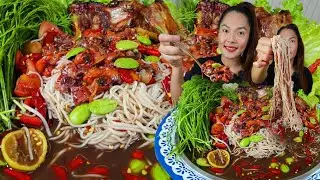 ตำซั่วหอยแครง เผ็ดๆ ม้วนเส้นแซ่บคักก #อิหล่าพากิน #แม่น้องยูทูป #mukbang 