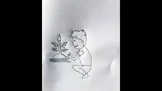 Bachcha Ped Lagata Hua Drawing | Save Trees Art Sketch