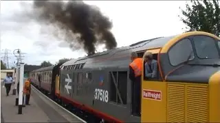 Class 37 37518 errupts at Peterborough Nene Valley Railway with plenty of clag & slipage