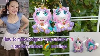 how I made my polymer clay unicorn with pastel rainbow 🌈 themed earrings.🦄🌈