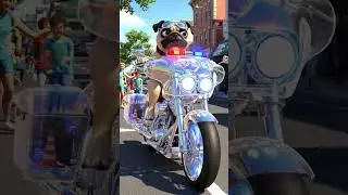 Cute Puppy Tries Riding a Cool Police Bike!  #doganimation #cuteanimal #catmemes #cutepet #dogvideos